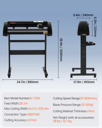 VEVOR Vinyl Vágógép 720mm Adagolási Szélességgel, 800mm/s Sebességű Fóliavágó Plotter, 3mm Vágási Vastagság, Signcut & Signmaster Szoftverre 7