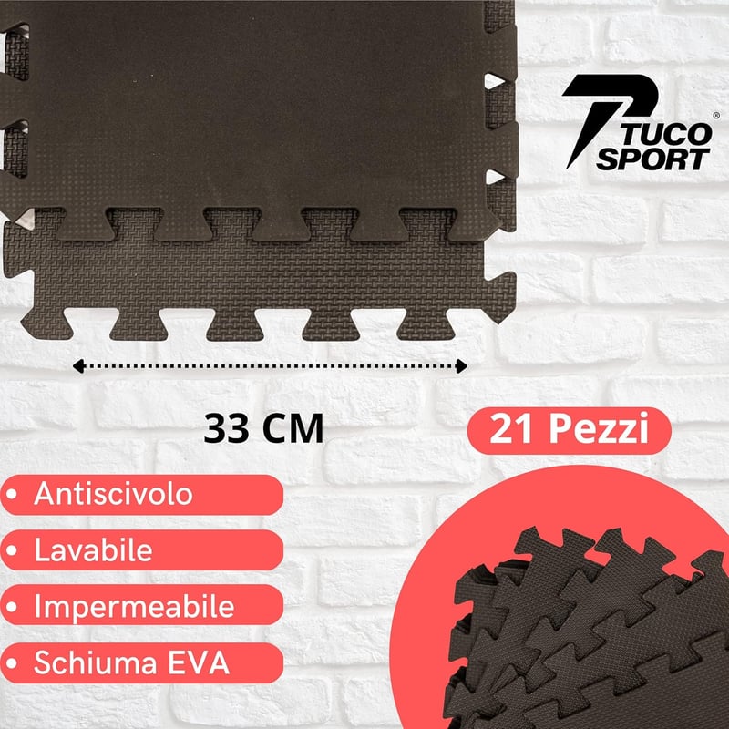 Tuco Sport 21 részes puzzle fitness szőnyeg - ütéscsillapító, csúszásmentes edzőszőnyeg edzőterembe, súlyzózáshoz