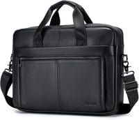 BAGZY Valódi Bőr Laptop Táska 15.6" - Férfi Aktatáska Válltáska 8 Rekesszel, Üzleti Notebook Táska Irodai Használatra, Fekete 1