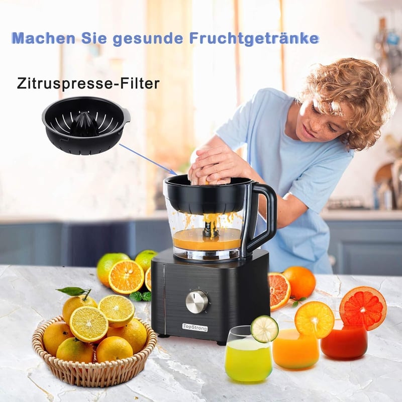 TopStrong 1100W Multifunkciós Konyhai Robotgép - 11 Funkciós Aprító, 3,2L Tál, 1,5L Tartály, Mini Aprító, Továbbfejlesztett Vágókorong, Citr