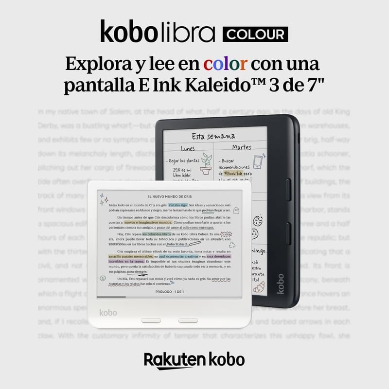 Kobo Libra Colour Fehér E-könyv Olvasó 7" Kijelzővel, 32GB Tárhely, Vízálló, Ergonomikus Kialakítás, Színes Képernyő