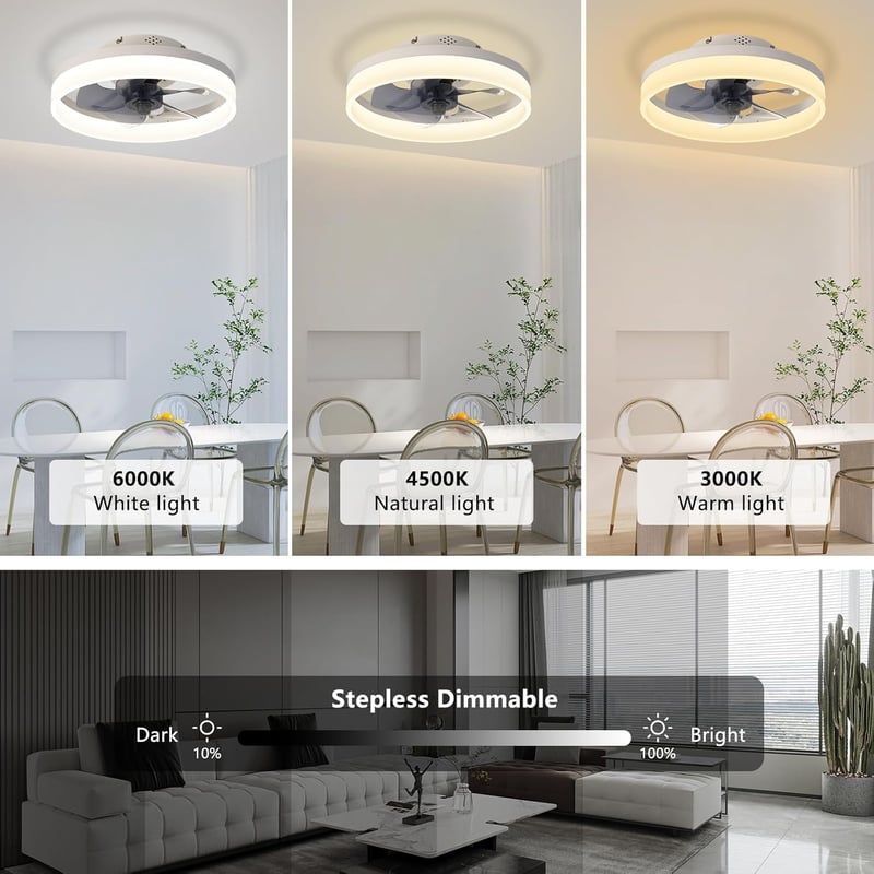 MOSSCO Mennyezeti Ventilátor LED Világítással - Távirányítós, Szabályozható Fényerő, 3 Színhőmérséklet, 6 Fokozat, Csendes Működés, Fehér, 4