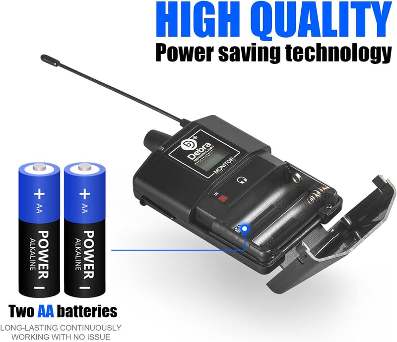 D Debra Audio PRO ER-202 UHF Dupla Csatornás Vezeték Nélküli Fülmonitor Rendszer Adóval és Vevővel Színpadi, Stúdió és Zenész Használatra