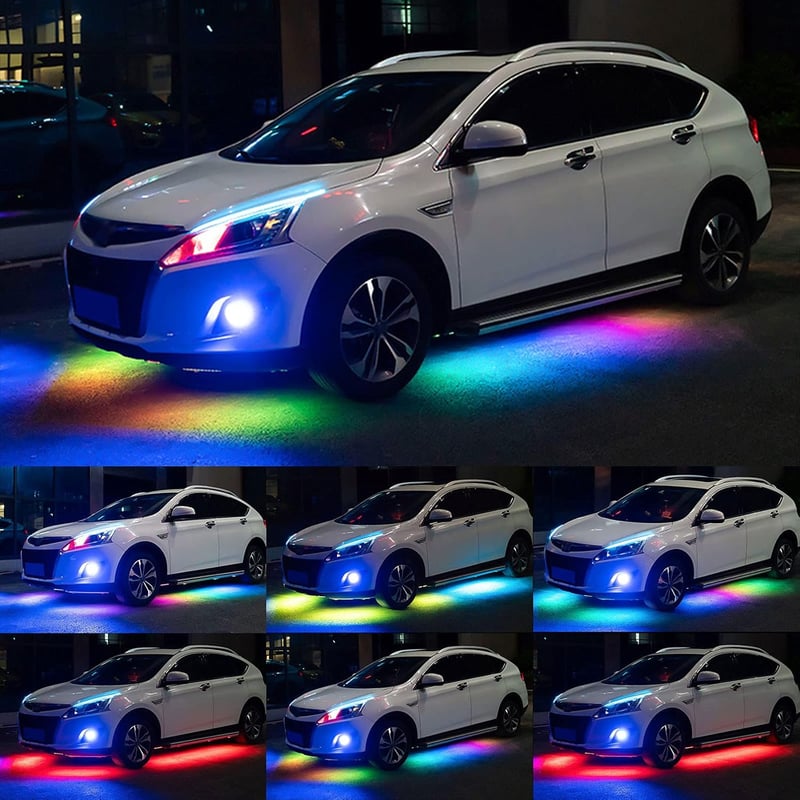 ConBlom RGB LED Autó Alváz Világítás Szett - 47 és 35 Hüvelykes Neon Fénycsíkok, Hanggal és Applikációval Vezérelhető, 210 Üzemmód, 16 Milli