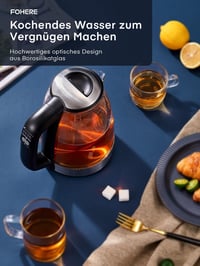FOHERE üveg vízforraló 5 hőfokbeállítással, LED-del, melegen tartó funkcióval, 1.7L 9