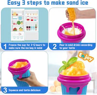 Shengruili Jégkása Készítő Pohár Szett - 2db 500ml Szilikon Nyomható Pohár Smoothie Készítéshez, Újrahasználható Jégkása Maker Szívószállal  6