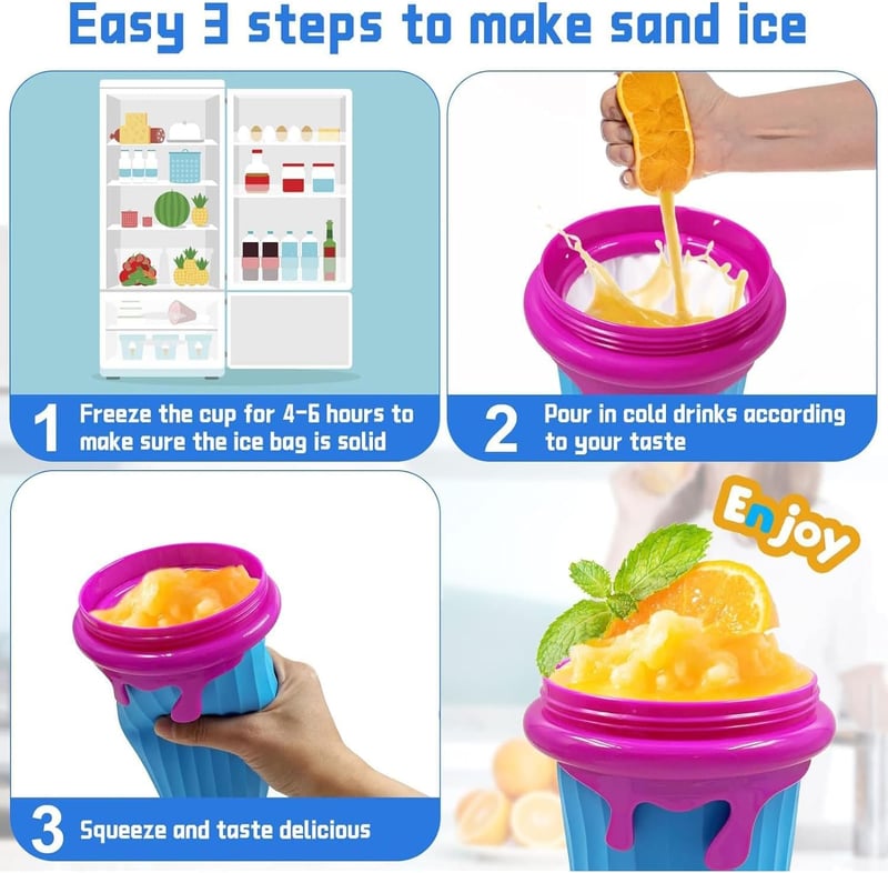 Shengruili Jégkása Készítő Pohár Szett - 2db 500ml Szilikon Nyomható Pohár Smoothie Készítéshez, Újrahasználható Jégkása Maker Szívószállal 