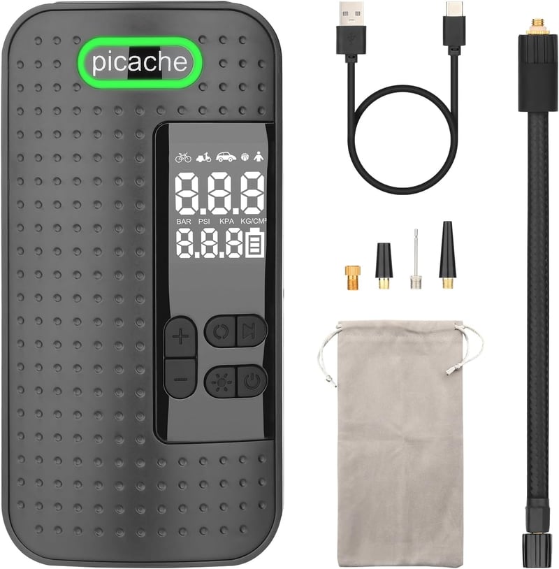 Hordozható digitális autó és kerékpár kompresszor - 150PSI, LED, 2000mAh