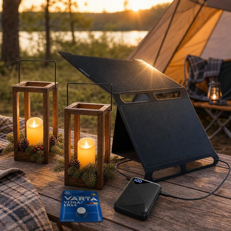 Kamperski set za preživljavanje: 2x LED lampa + baterija + solarni punjač + 10000 mAh powerbank