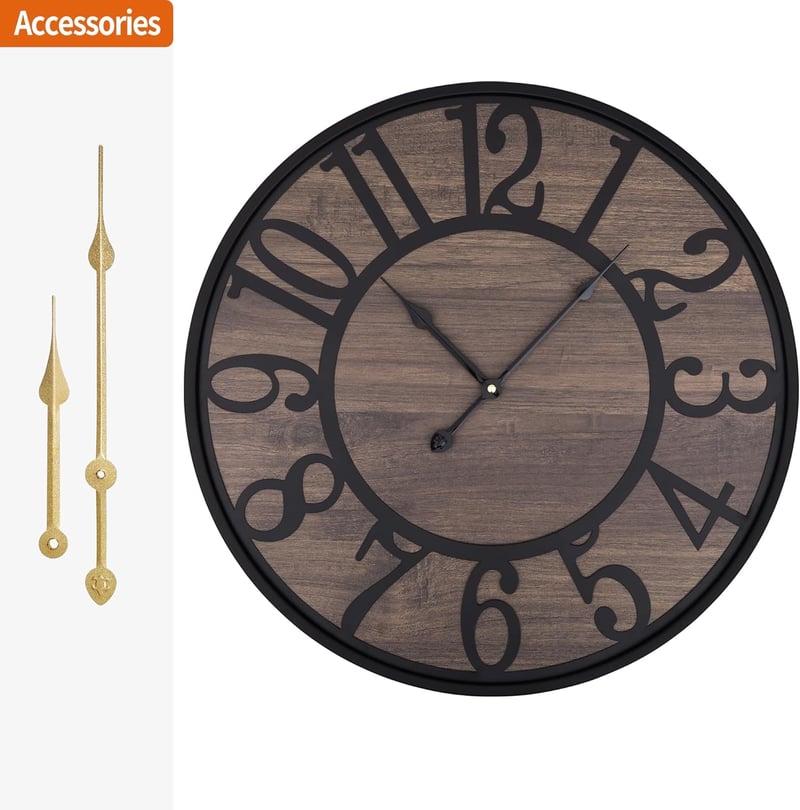 HAITANG Nagy Falióra 60 cm - Csendes, Elemmel Működő Fa Falióra Nappaliba, Hálószobába, Irodába - Modern Fekete Retro Dekoráció