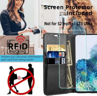MONASAY Samsung Galaxy S23 5G Bőr Flip Tok - Rózsaszín, Kártyatartóval, Állvánnyal, Mágneses Záródással, Ütésálló Védőtok, Képernyővédő Fóli 3