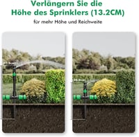RESTMO Kerti Öntözőrendszer 10M  - 360° Állítható Locsoló Földi Tüskével, Gyorscsatlakozós Szett  - Gartensprinkler & Schlauch-Set, Green 6