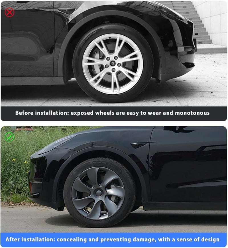 KAVANIC Tesla Model Y Keréktárcsa Borítás 19 Colos Matt Fekete Logós Szimmetrikus Dizájn (4 db) Blade Stílusú Gemini Kerékagy Védő 2020-2023