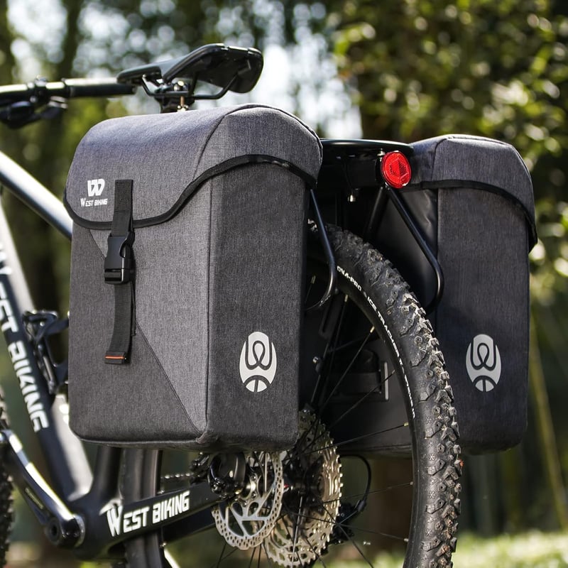 ICOCOPRO Kerékpár Táska 35L - Dupla Csomagtartó Táska Vízálló Esővédővel - 3D Bicikli Táska MTB, Országúti és Elektromos Kerékpárokhoz