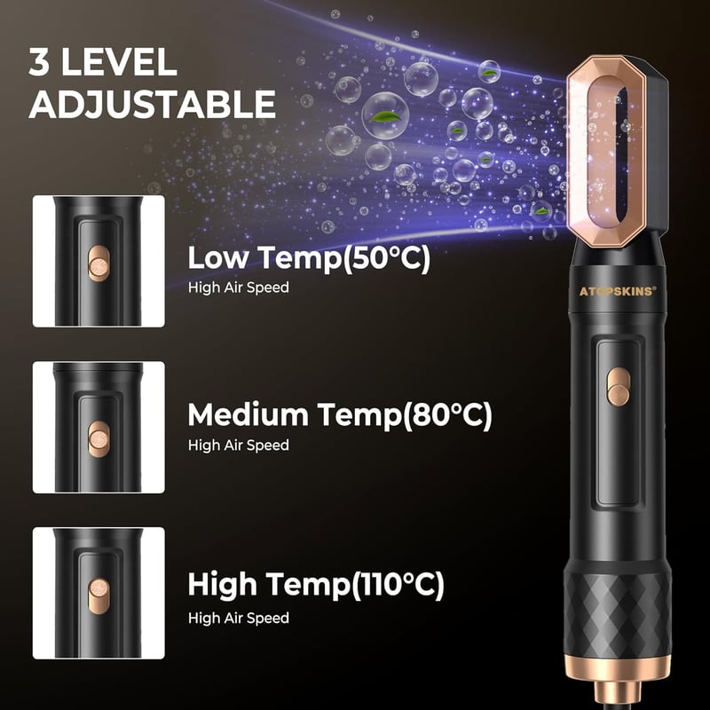 Atopskins 6 az 1-ben Hajformázó Készlet - 1000W Hajszárító, Körkefe, Hőkefe, Göndörítő, Egyenesítő és Szárítókefe Ionos Technológiával, Feke