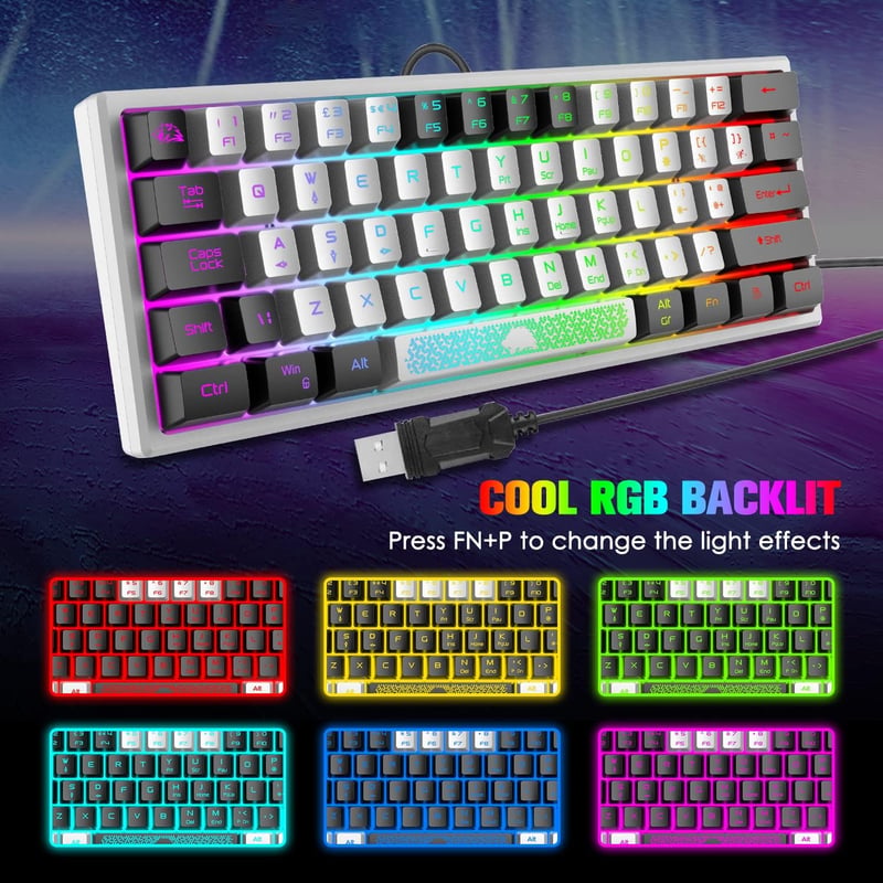 Redragon Mini 60% RGB Gamer Billentyűzet, Fehér-Fekete, 62 Gombos, PC/Mac