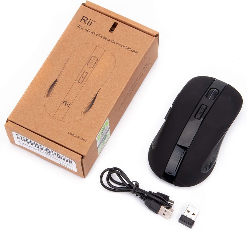 Rii Vezeték Nélküli Egér 2.4G USB Nano Vevővel, 7 LED Világítással, Optikai Szenzorral PC/Laptop/Mac/Linux Rendszerekhez, Fekete