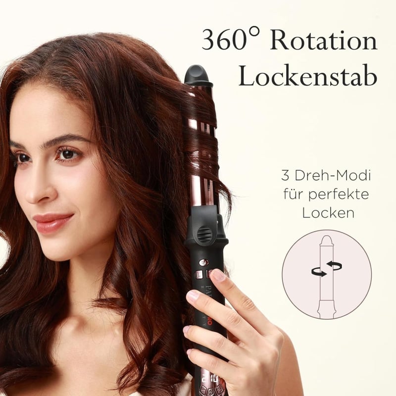 PARWIN PRO BEAUTY 360° Automata Forgó Hajgöndörítő 32mm - LCD Kijelzős Titán Bevonatú Hajformázó, Gyors Melegítés, Kétirányú Forgás