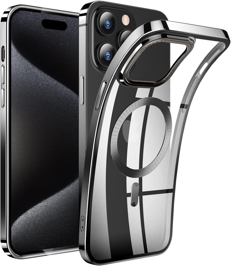 QiiStar iPhone 15 Pro Max MagSafe-kompatibilis átlátszó tok erős N52 mágnesekkel - Fekete