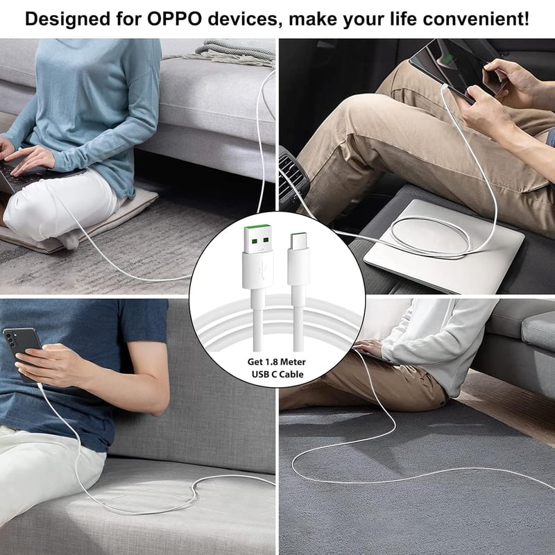 OPPO 80W SUPERVOOC USB-C gyorstöltő kábel 1,8m - Find X6, X5 Pro, Reno 10 kompatibilis
