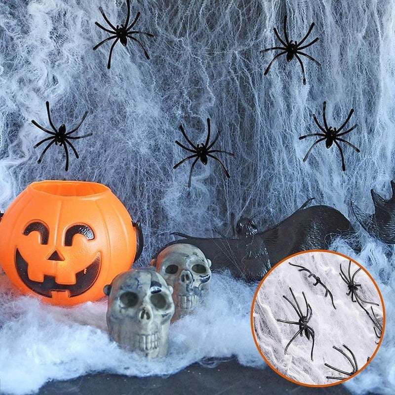 Halloween Pókos Pamutháló Szett 30 Pókkal - Ijesztő Partidekoráció 100g