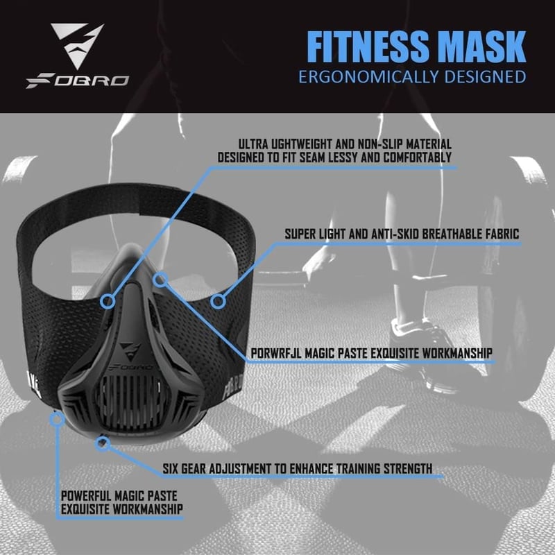 FDBRO Edzés Maszk Futáshoz Magas Terhelésű Edzéshez Ellenállás Cardio Maszkos Edzés