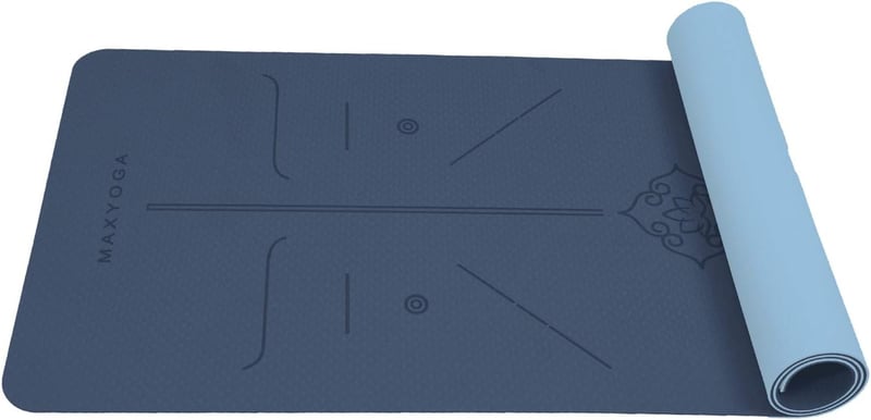 MAXYOGA MaxDirect kék jógaszőnyeg, 183x61cm, TPE, csúszásgátló, igazodási jelölésekkel