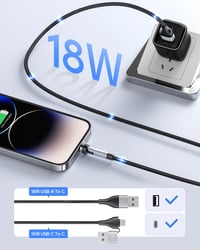 KUULAA 6 az 1-ben mágneses töltőkábel, 360°-os, USB-C/A, 2m, gyorstöltés 4