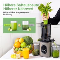 AAOBOSI Lassú Gyümölcsprés 11 cm Adagolónyílással - Nagy Hozamú Hidegprés Gyümölcs és Zöldség Facsaró, BPA-mentes, Visszaforgató Funkcióval, 6