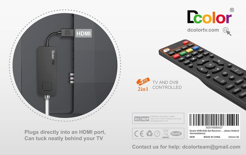 Dcolor DVB-S/S2 Műholdvevő HDMI 1080P USB Media Player PVR Felvevő
