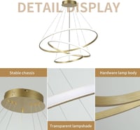 minifair LED Függőlámpa - Szabályozható Fényerejű 3 Gyűrűs Arany Csillár 20+40+60cm, 52W - Modern Akril Mennyezeti Lámpa Étkezőbe, Nappaliba 3