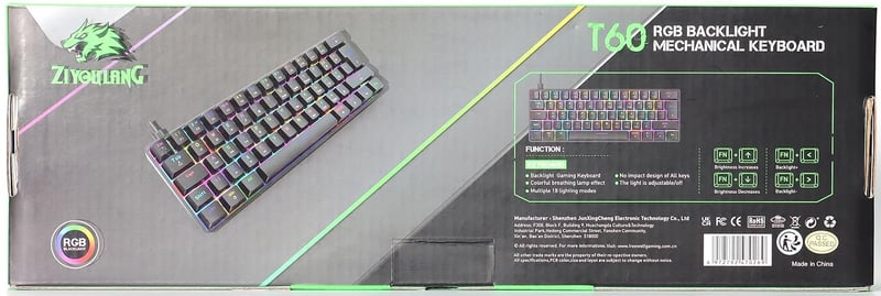 Kompakt 60% RGB Gamer Billentyűzet, Kék Kapcsolós, 62 Gombos, USB-C, Kék