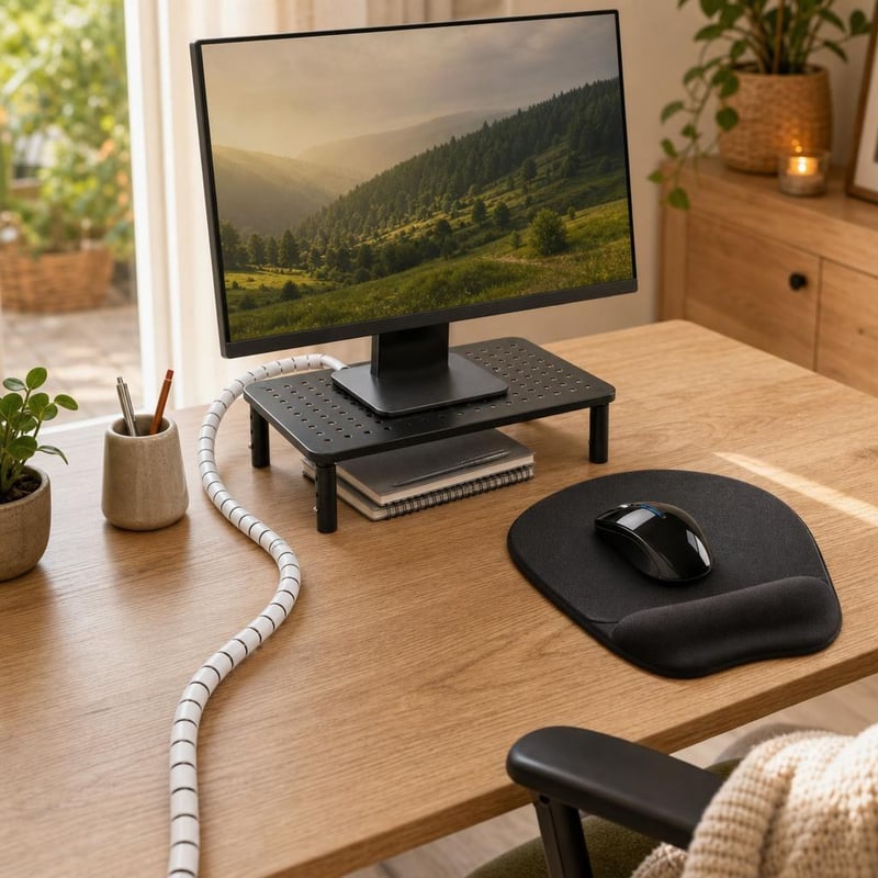 Rendezett munkasarok: vezeték nélküli egér + csuklótámaszos egérpad + állítható laptopállvány