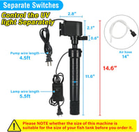 Aquarium UV szűrő és szivattyú 1200L/h - Algaölő, kristálytiszta vízhez 150-380L akváriumokhoz 4