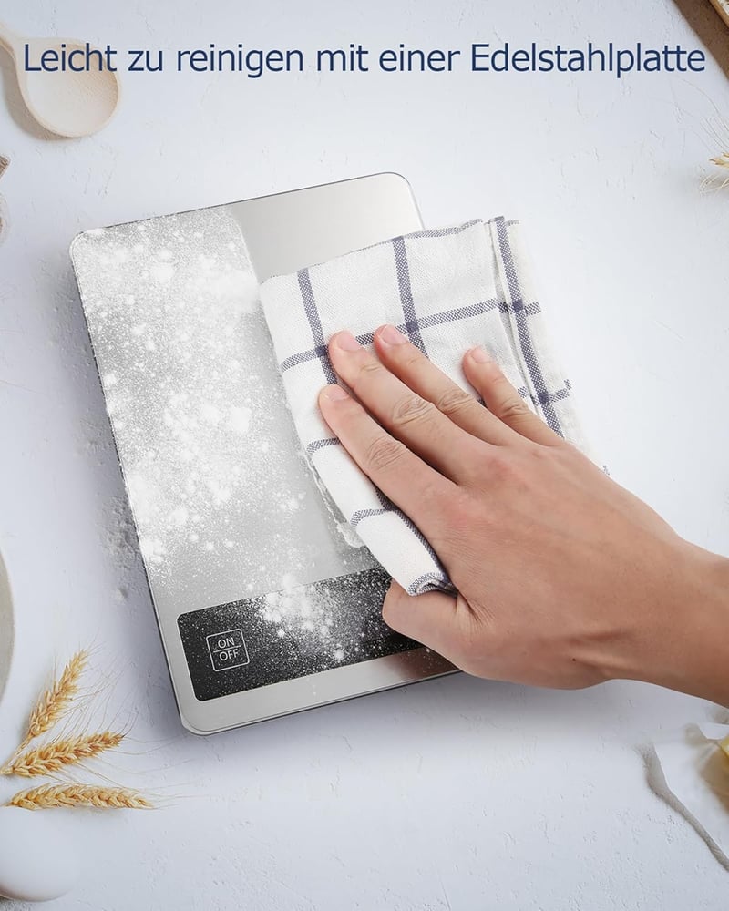 Drcowu Digitális Konyhai Mérleg 15kg - Vízálló LCD Kijelzős Ételmérleg 1g Pontossággal, Rozsdamentes Acél, Érintőgombos Tára Funkcióval