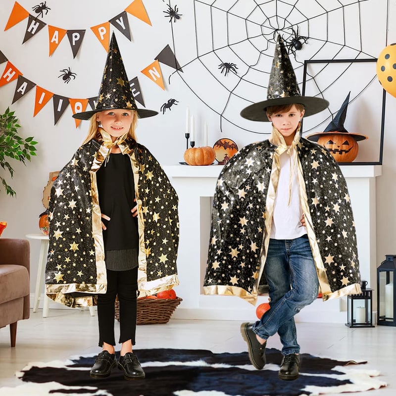 Gyerek Varázsló Köpeny Kalappal - Halloween Boszorkány Jelmez