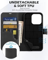 iPhone 14 Pro 5G Fekete Bőr Pénztárcatartó Tok Kártyatartóval - Újracsomagolt 7