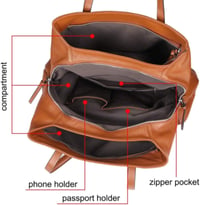 S-ZONE Valódi Bőr Női Táska - Nagy Méretű Shopper Válltáska 13" Laptoptartóval 3