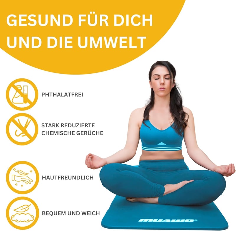 Muawo Prémium Fitness Matrac - Extra Vastag (1,5 cm) és Hosszú (190 cm) Csúszásmentes Jóga és Tornaszőnyeg, Sötétkék, NBR Habból, 