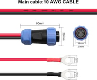 2-Pin IP68 Vízálló Repülőgép Csatlakozó O-Kapocs Kábel 10AWG - Hordozható Töltőállomásokhoz, Akkumulátorokhoz, 1m Hosszú, Piros/Fe 2
