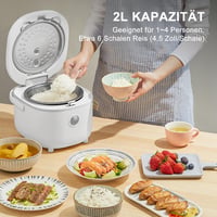 BAR 350W Elektromos Rizsfőző 4 Személyre - 0,87L Multifunkciós Mini Rizsfőző Párolóval, 6 Főzési Program, NTC Érzékelő, Fehér 5