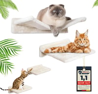 Meoville XXL Macskafal Szett 4 Részes - Tömörfa Macska Függőágy, Pihenő és 2 Lépcső, Fali Kaparófa Rendszer Bézs Színben 1