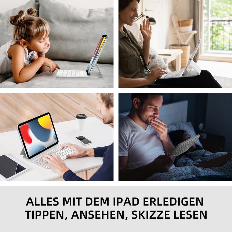 HOU Billentyűzetes Tok iPad 10. Generáció 10.9" 2022 - Állítható Szögű Smart Folio Mágneses Töltéssel Fehér