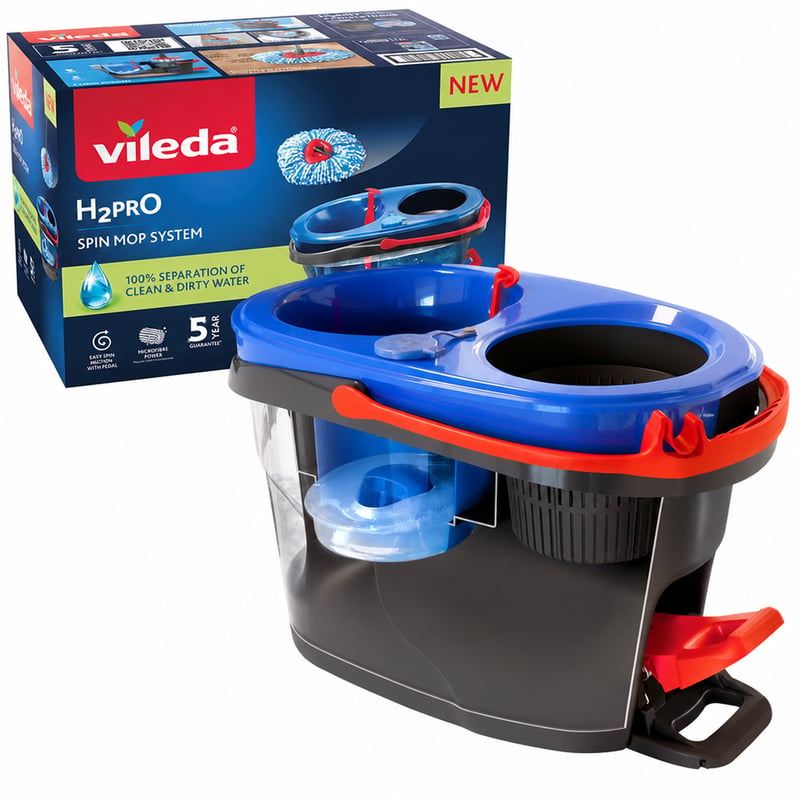 Vileda H2O Pro set za čišćenje s kantom, sustavom s dvije komore i funkcijom centrifugiranja — bez drške (stanje: vidi 2. sliku)