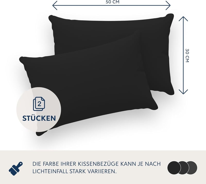 Dreamzie Párnahuzat Szett, 30 x 50 cm, 2 db Fekete Jersey Pamut, 150 g/m², Hipoallergén, Tartós, Géppel Mosható