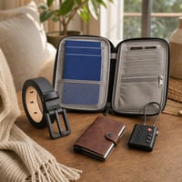 Putni set za bezbrižan let: kožni TSA remen + etui za putovnice + RFID novčanik + FindMy TSA lokot 1