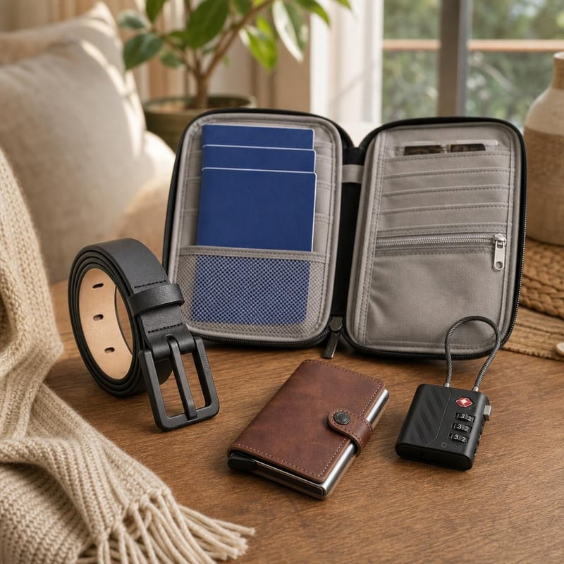 Putni set za bezbrižan let: kožni TSA remen + etui za putovnice + RFID novčanik + FindMy TSA lokot