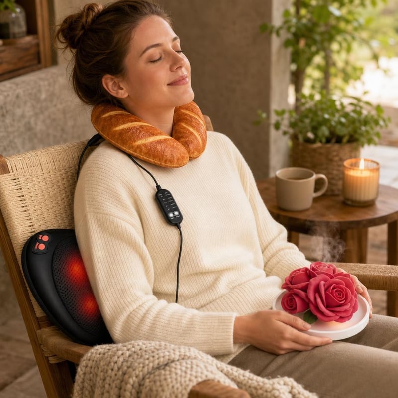 Stresszoldó masszázscsomag: shiatsu masszírozó párna + USB melegítőpárna + kerámia aromadiffúzor
