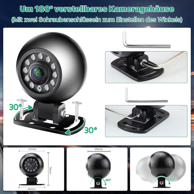 GreenAuto AHD 1080P Vízálló Éjjellátó Tolatókamera Lakóautókhoz és Teherautókhoz