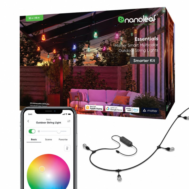 Nanoleaf Essentials Matter LED svetelná reťaz vonkajšia 30 m, 40 žiaroviek, RGBICW — chybná, na náhradné diely: Nesvieti (stav: pozri 2. obrázok)